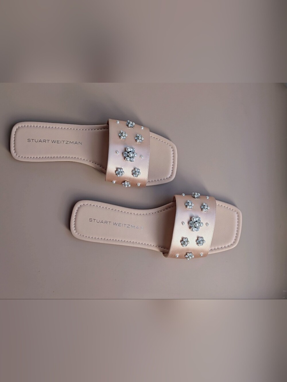 NWT Stuart Weitzman Poppy Embellished Slide Sandals Blush Pearl Crystal Size 8 - Picture 6 of 11